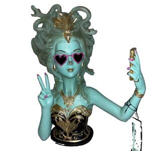 Ghoulish Medusa Selfie Bust Statue Goth Decor Heart Sunglasses Resin Sculpture